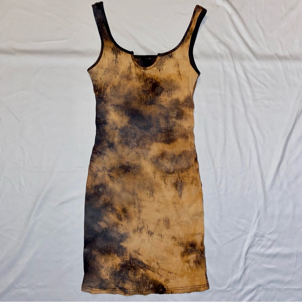 Orange Tie Dye Bodycon Ribbed Dress